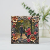 Steampunk Metalen Bloemen Gepersonaliseerde Huweli Save The Date (Staand voorkant)