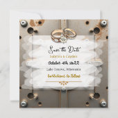 Steampunk Metalen Bloemen Gepersonaliseerde Huweli Save The Date (Achterkant)