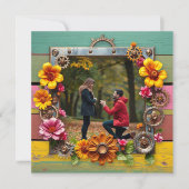 Steampunk Metalen Bloemen Gepersonaliseerde Huweli Save The Date (Voorkant)