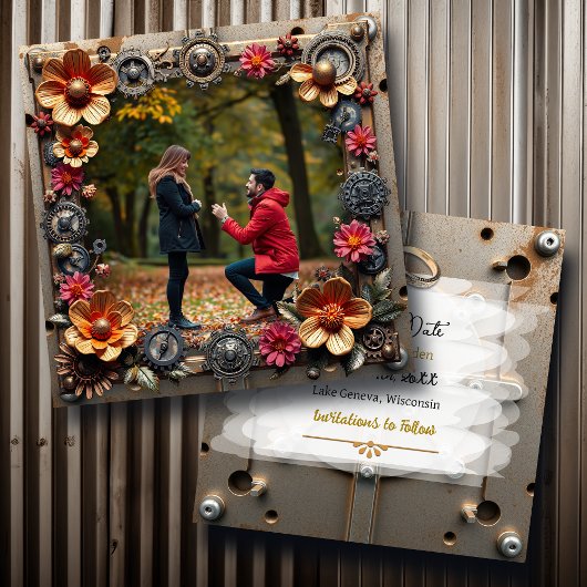 Steampunk Metalen Bloemen Gepersonaliseerde Huweli Save The Date