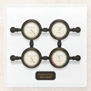 Steampunk Meters & Gages  Plaque Glazen Onderzetter