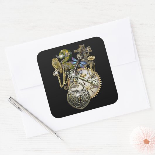 Steampunk-Mode Vierkante Sticker (Envelop)