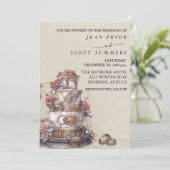 Steampunk Modern Simple Cake Rings Wedding Kaart (Staand voorkant)