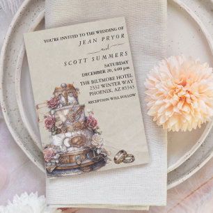 Steampunk Modern Simple Cake Rings Wedding Kaart