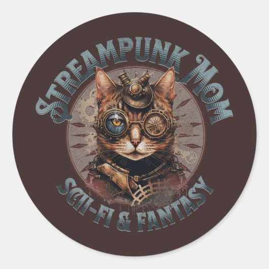 Steampunk Moeder Cat Ronde Sticker (Voorkant)