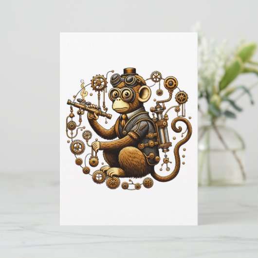 Steampunk Monkey met Ray Pistool Kaart (Staand voorkant)