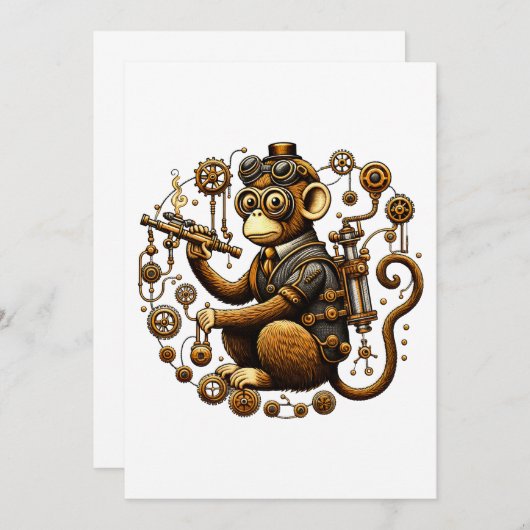 Steampunk Monkey met Ray Pistool Kaart (Voorkant / Achterkant)