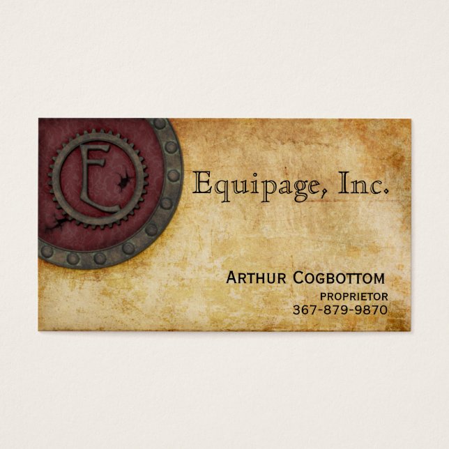Steampunk Monogram Antiek Claret E Visitekaartje (Voorkant)