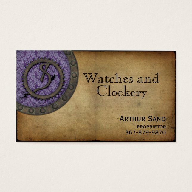  Steampunk Monogram Paarse S Visitekaartjes (Voorkant)