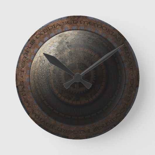 Steampunk Moon Clock Time Metal Gears Ronde Klok (Voorkant)