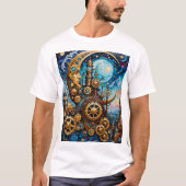 Steampunk Moon T-Shirt Fantasy Gears Kunstwerken (Voorkant)