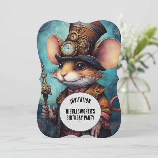 Steampunk Mouse Captain Aangepaste naam Kaart (Staand voorkant)