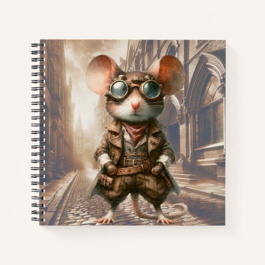 Steampunk Mouse in Londen Spiral Notitieboek (Voorkant)