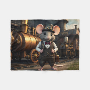 Steampunk Muis en Trein Fleece Deken