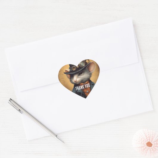 Steampunk Muis Kapitein Sprinklepaws Hart Sticker (Envelop)