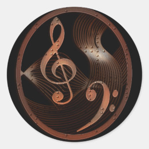 Steampunk Music Design ronde stickers