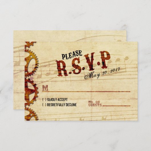 Steampunk Musical Wedding RSVP Kaart (Voorkant / Achterkant)