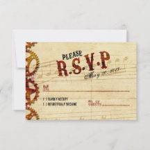 Steampunk Musical Wedding RSVP Kaart