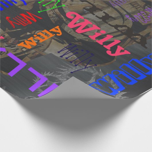 Steampunk Naam Collage 🎁 Geweldig Word Cloud Fun Cadeaupapier (Hoek)