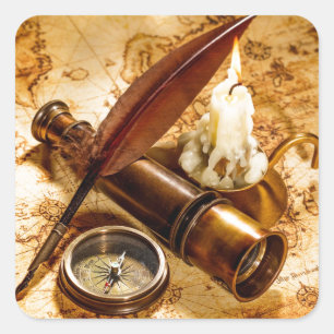 Steampunk nautische telescoop antiek kompas vierkante sticker