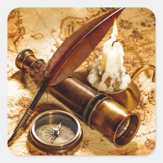 Steampunk nautische telescoop antiek kompas vierkante sticker (Voorkant)