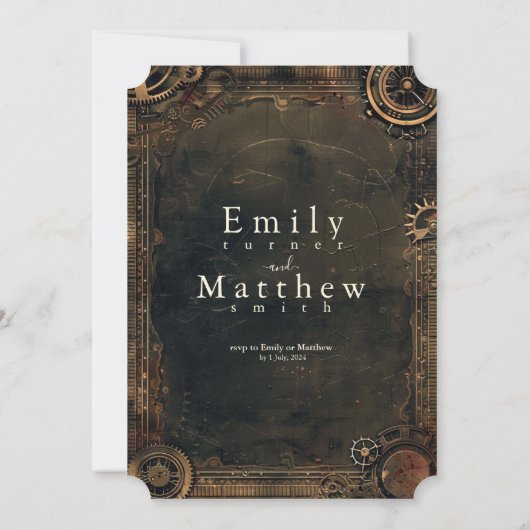 Steampunk Noir Affair Bruiloft Kaart (Achterkant)