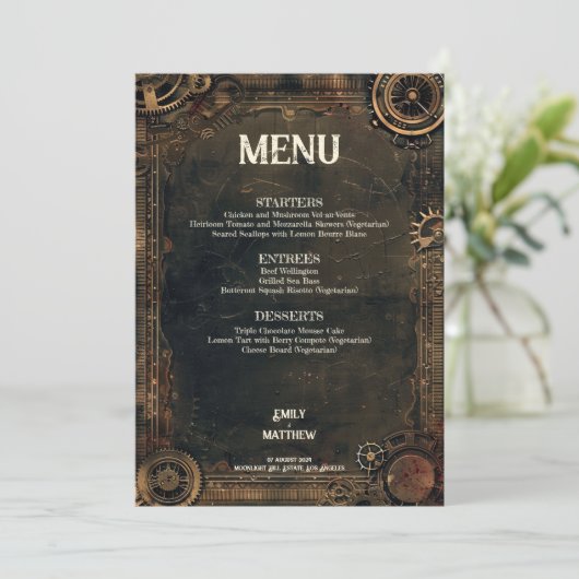 Steampunk Noir Affair Bruiloft Menu (Staand voorkant)