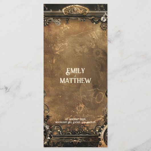 Steampunk Noir Affair Bruiloft Menu (Achterkant)