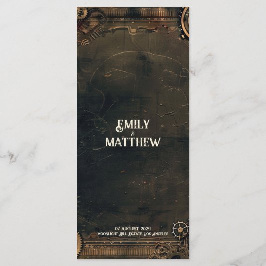 Steampunk Noir Affair Bruiloft Menu (Achterkant)