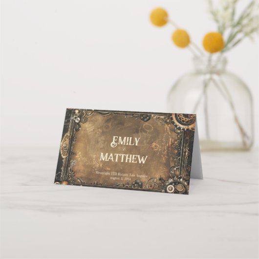 Steampunk Noir Affair Bruiloft Plaatskaartje (Achterkant)