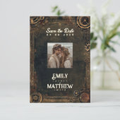 Steampunk Noir Affair Bruiloft Save The Date (Staand voorkant)