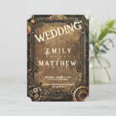 Steampunk Noir Affair Huwelijksuitnodiging Kaart (Staand voorkant)