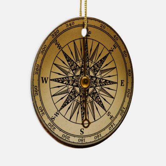 Steampunk Nostalgic Old Brass Compass Keramisch Ornament (Rechts)