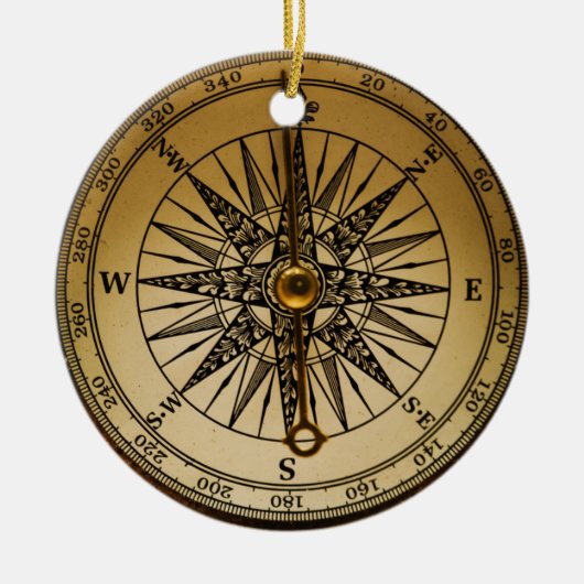 Steampunk Nostalgic Old Brass Compass Keramisch Ornament (Voorkant)