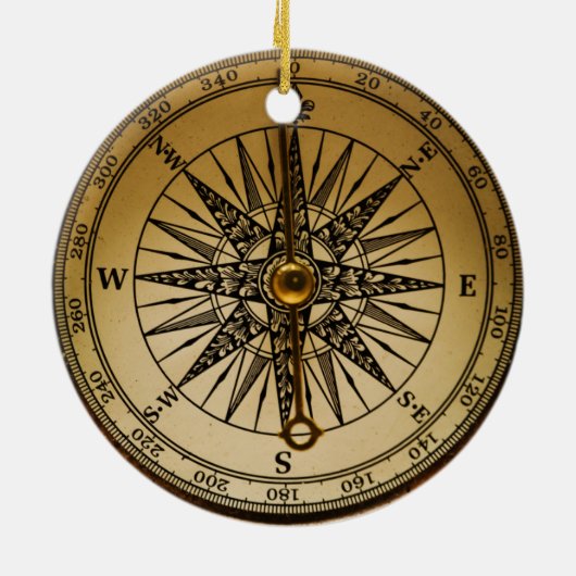 Steampunk Nostalgic Old Brass Compass Keramisch Ornament (Achterkant)