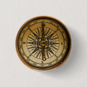 Steampunk Nostalgic Old Brass Compass Ronde Button 3,2 Cm (Voorkant)