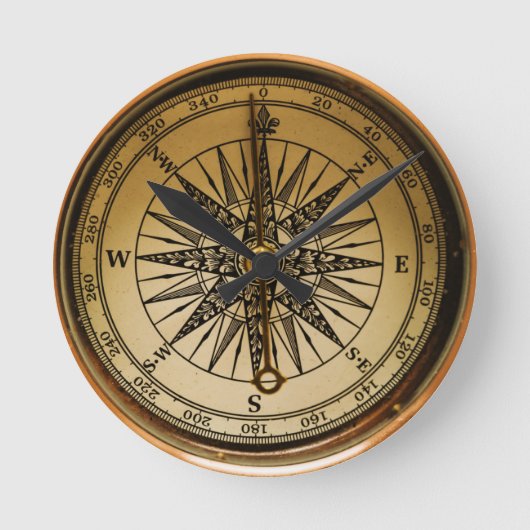 Steampunk Nostalgic Old Brass Compass Ronde Klok (Voorkant)