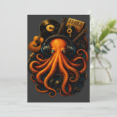 Steampunk Octopus Art Print – Musical Illu Kaart (Staand voorkant)