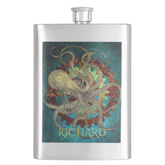 Steampunk Octopus & Clockwork Classic Flask Flacon (Voorkant)
