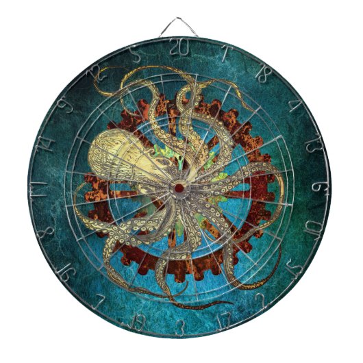 Steampunk Octopus & Clockwork Gears Dartbord (Voorkant)