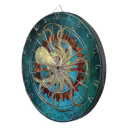 Steampunk Octopus & Clockwork Gears Dartbord (Voorkant Rechts)