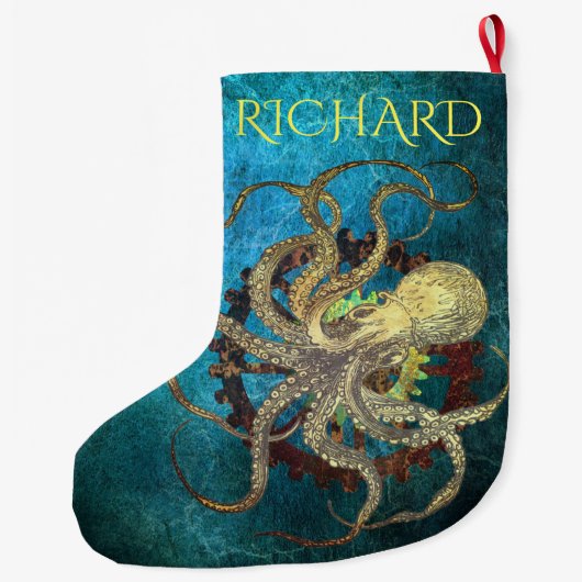 Steampunk Octopus & Clockwork Gears Grote Kerstsok (Achterkant)