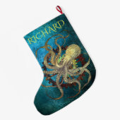 Steampunk Octopus & Clockwork Gears Grote Kerstsok (Achterkant (Hangend))