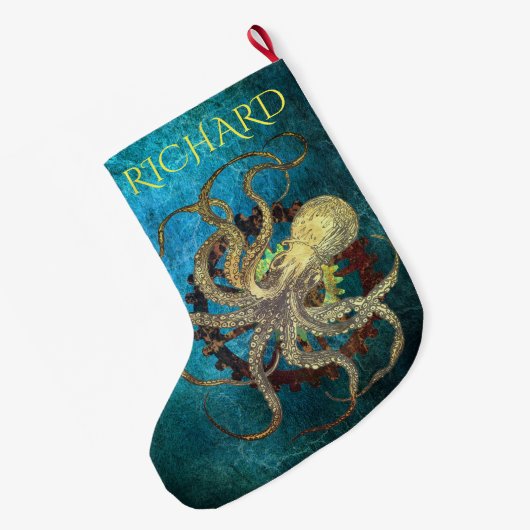 Steampunk Octopus & Clockwork Gears Grote Kerstsok (Achterkant (Hangend))