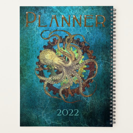 Steampunk Octopus & Clockwork Gears Planner (Achterkant)