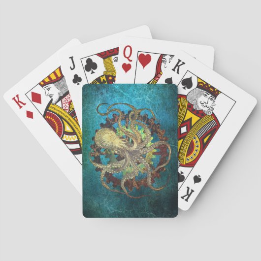 Steampunk Octopus & Clockwork Gears Pokerkaarten (Achterkant)