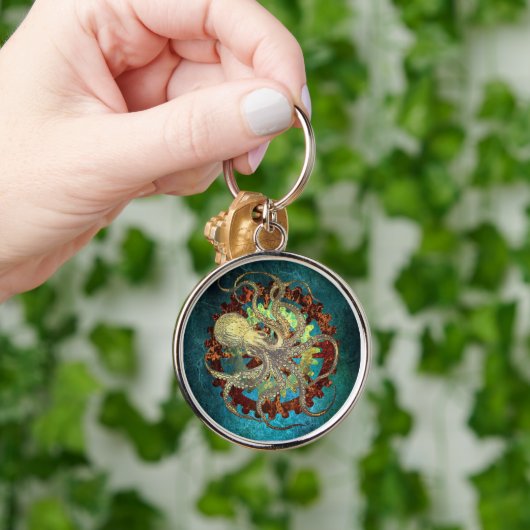 Steampunk Octopus & Clockwork Gears Sleutelhanger (Hand)