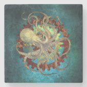 Steampunk Octopus & Clockwork Gears Stenen Onderzetter (Voorkant)