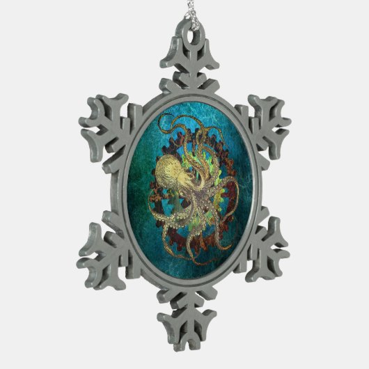 Steampunk Octopus & Clockwork Gears Tin Sneeuwvlok Ornament (Links)