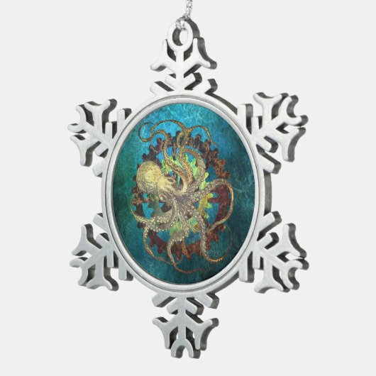 Steampunk Octopus & Clockwork Gears Tin Sneeuwvlok Ornament (Rechts)